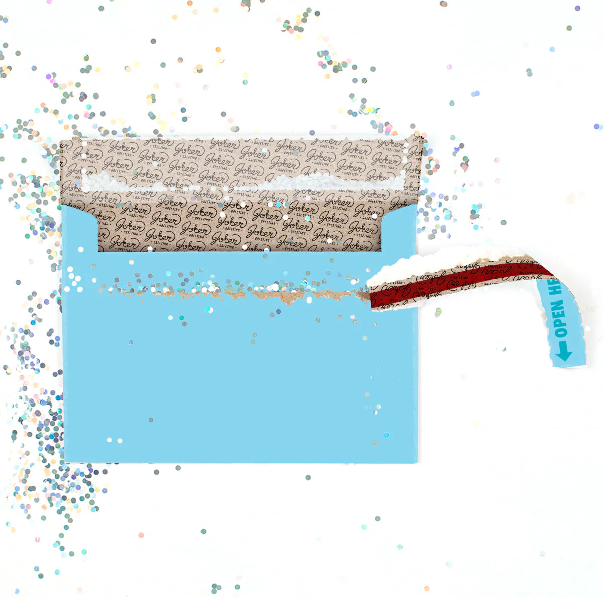 Blauer Umschlag mit Glitzerfalle