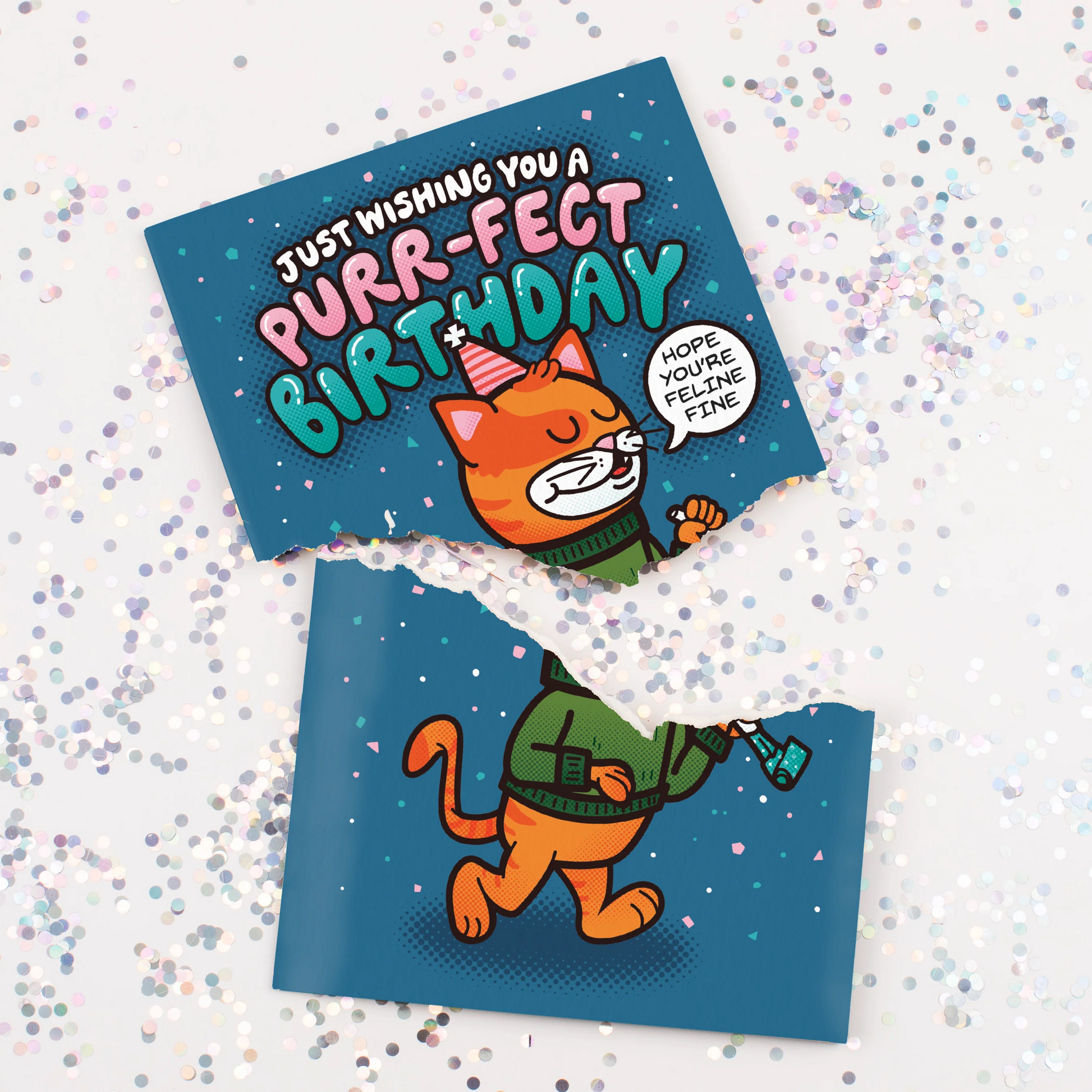 Endless Cool Cat Birthday Musical Prank Card with Hidden Glitter