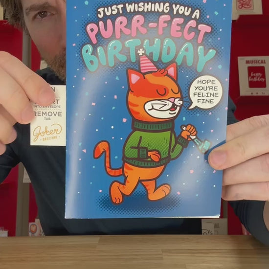 Endless Cool Cat Birthday Musical Prank Card with Hidden Glitter