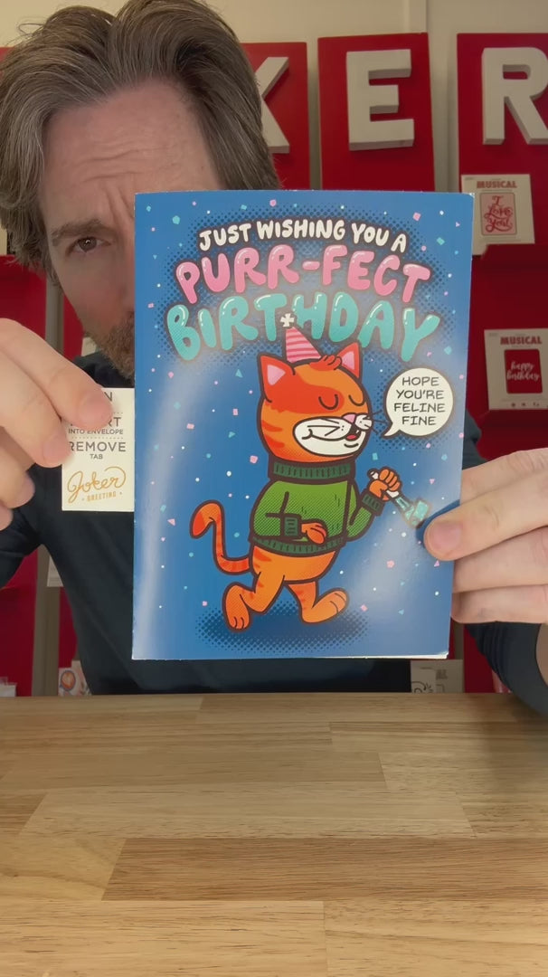 Endless Cool Cat Birthday Musical Prank Card with Hidden Glitter